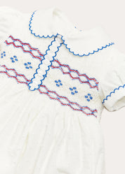 Scallop Collar Hand Smocked Short Sleeve Romper in White (6mths-2yrs) Rompers  from Pepa London