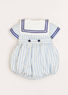 Striped Mariner Collar Short Sleeve Romper in Blue And White (6mths-2yrs) Rompers  from Pepa London