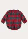 Tartan Hand Smocked Peter Pan Collar Romper In Red (6mths-2yrs) ROMPERS  from Pepa London