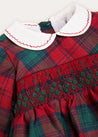 Tartan Hand Smocked Peter Pan Collar Romper In Red (6mths-2yrs) ROMPERS  from Pepa London