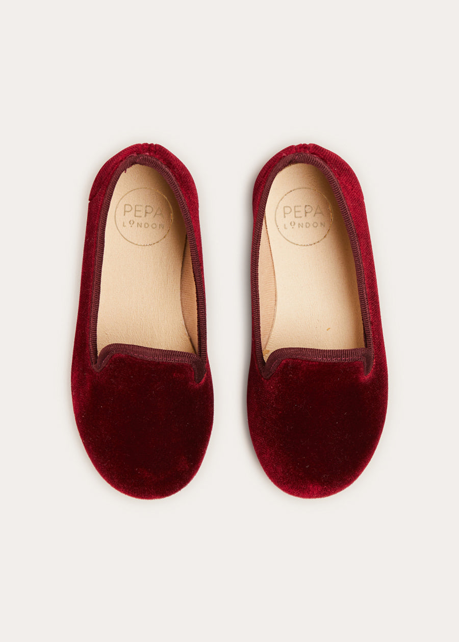 Velvet Slippers In Burgundy (24-34EU) SHOES  from Pepa London