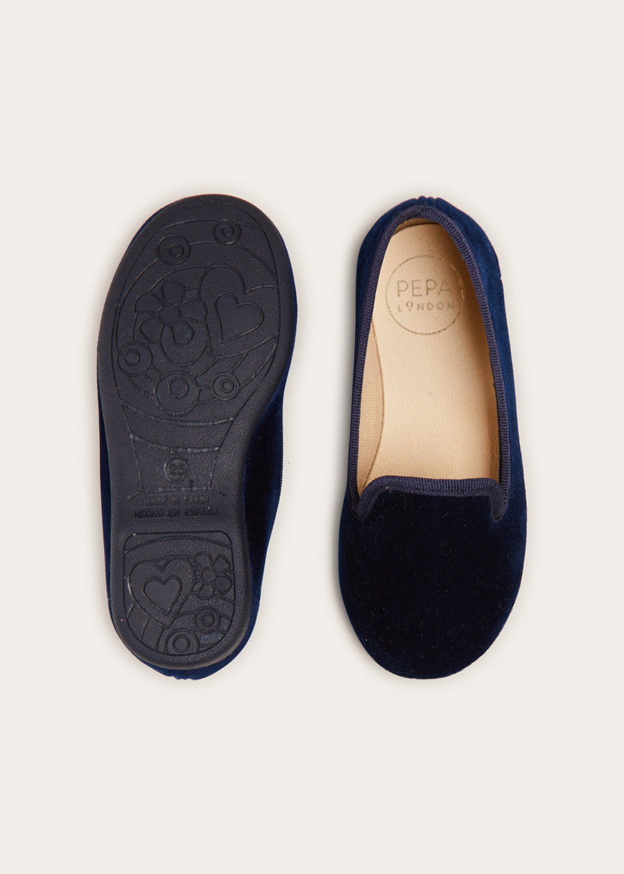 Velvet Slippers In Navy (24-34EU) SHOES  from Pepa London