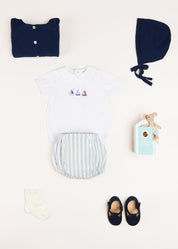Embroidered Boat Motif Peter Pan Collar Bodysuit in White (1mth-3yrs) Tops & Bodysuits from Pepa London