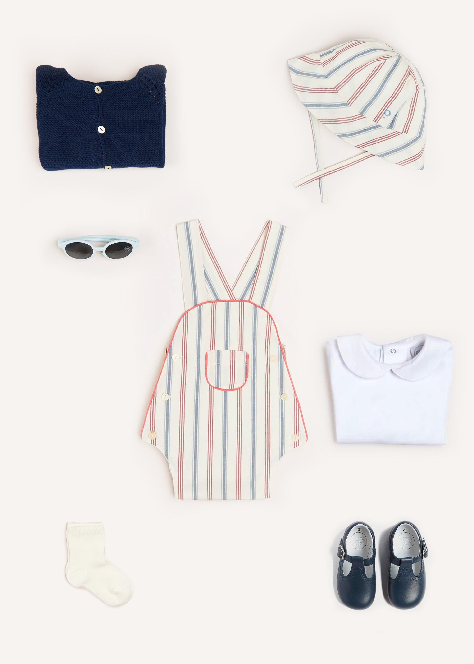 Striped Pocket Front Dungaree Romper in Red (3-18mths) Rompers  from Pepa London