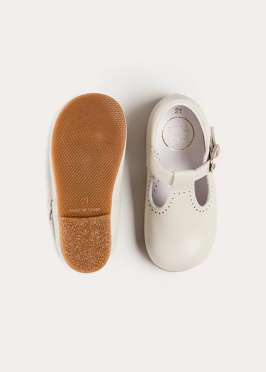 T-Bar Leather Baby Shoes in Ivory (20-24EU) Shoes from Pepa London