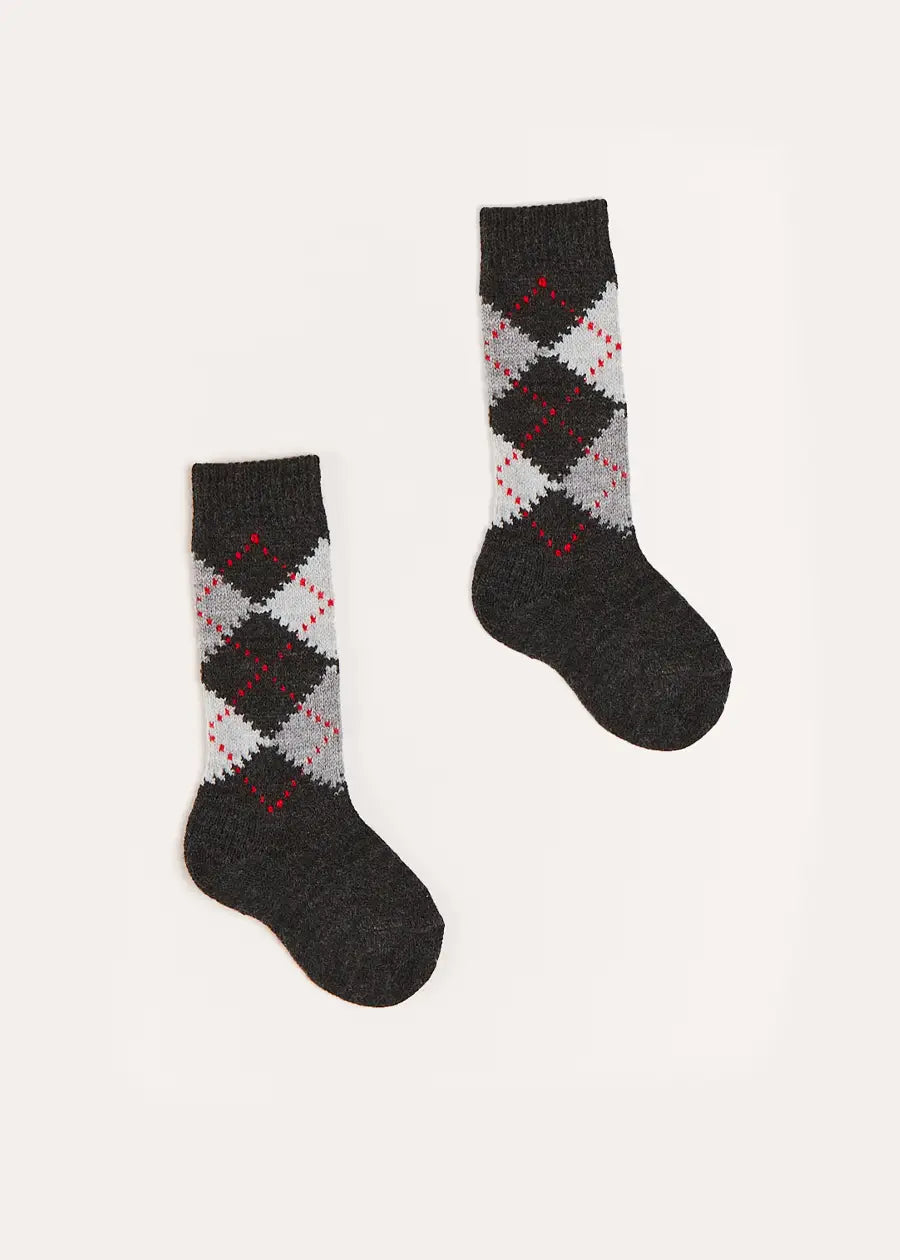 Argyle Knee Socks in Grey (2-10yrs) Socks  from Pepa London