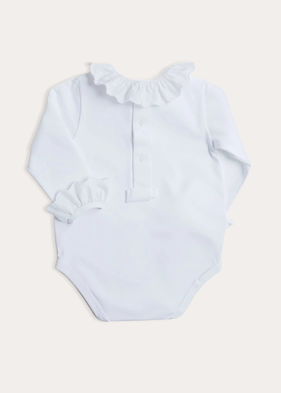 Frill Collar Long Sleeve Bodysuit in White (0mths-3yrs)