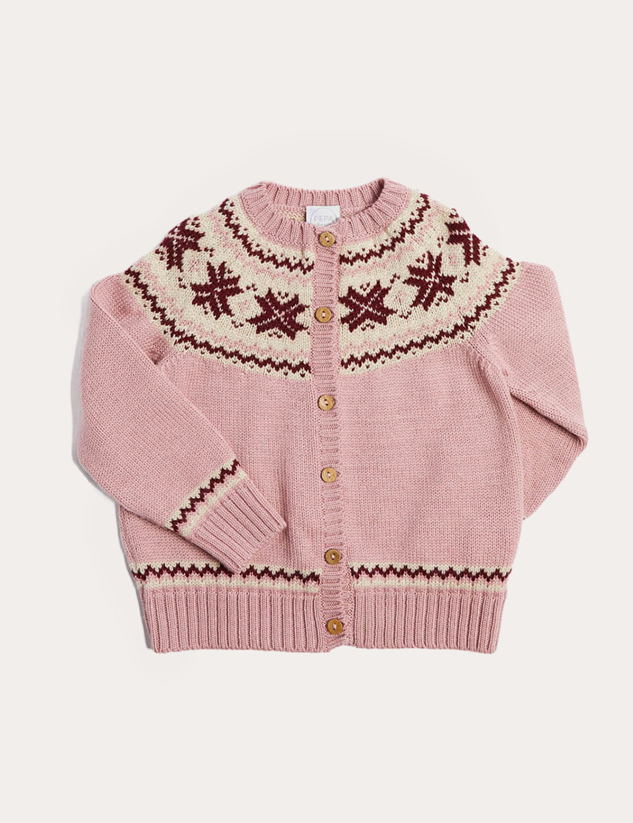 Classic Fair Isle Cardigan With Rib Details in Pink (12mths-10yrs) Knitwear from Pepa London