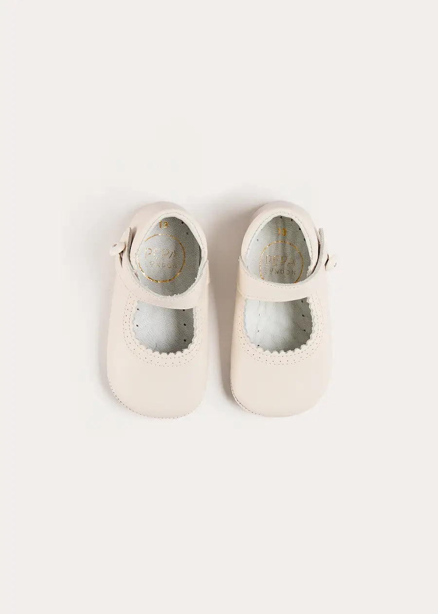 Leather Mary Jane Pram Shoes in Ivory (17-20EU) Shoes from Pepa London