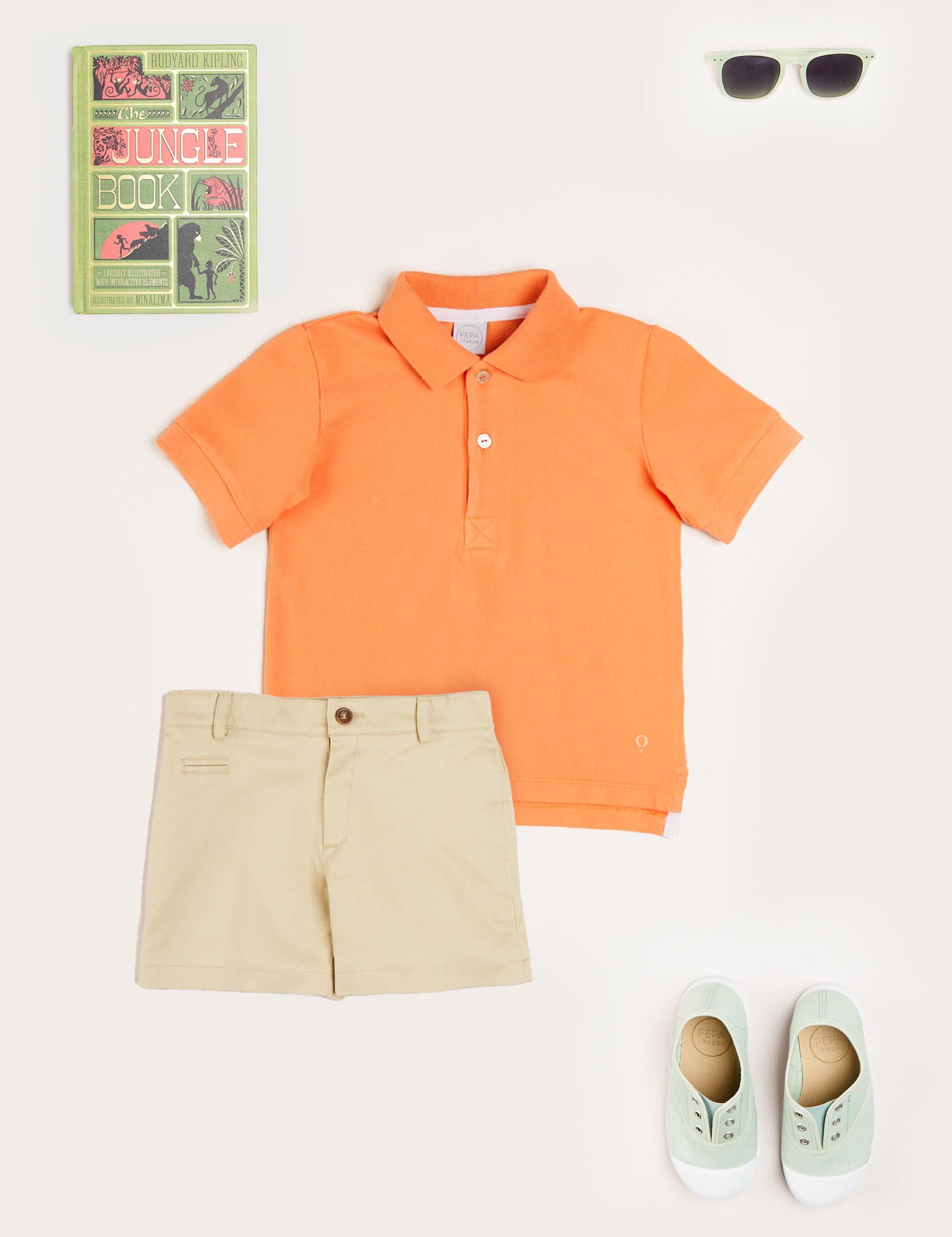 Plain Short Sleeve Polo Top in Tangerine (2-10yrs) Tops & Bodysuits from Pepa London