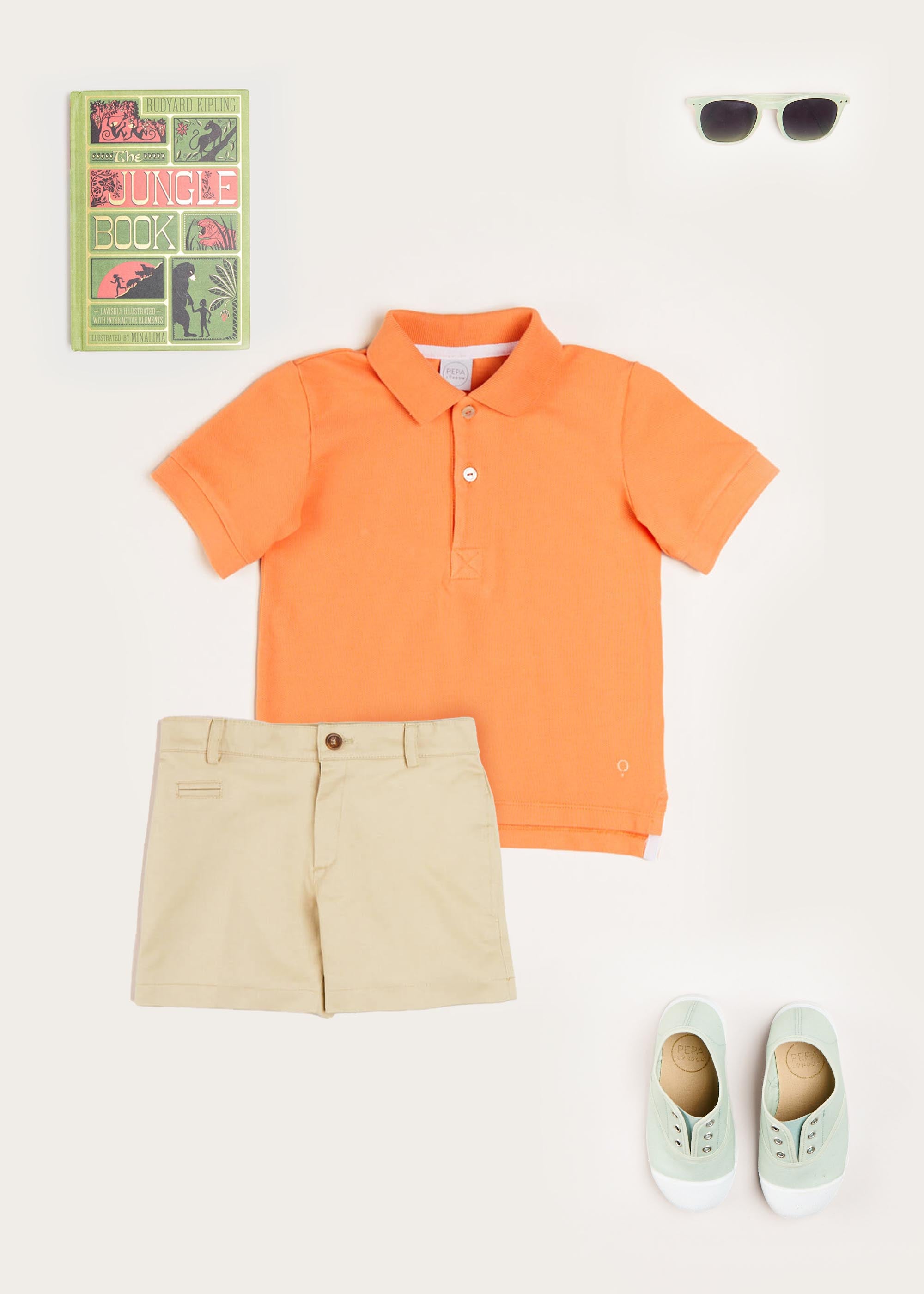 Plain Short Sleeve Polo Top in Tangerine (2-10yrs) Tops & Bodysuits from Pepa London