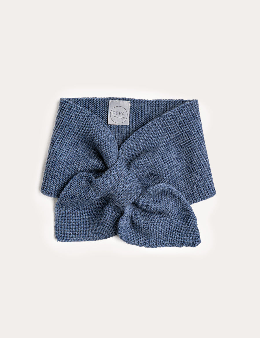 Knitted Merino Wool Winter Scarf in Blue (S-M) Knitted Accessories from Pepa London