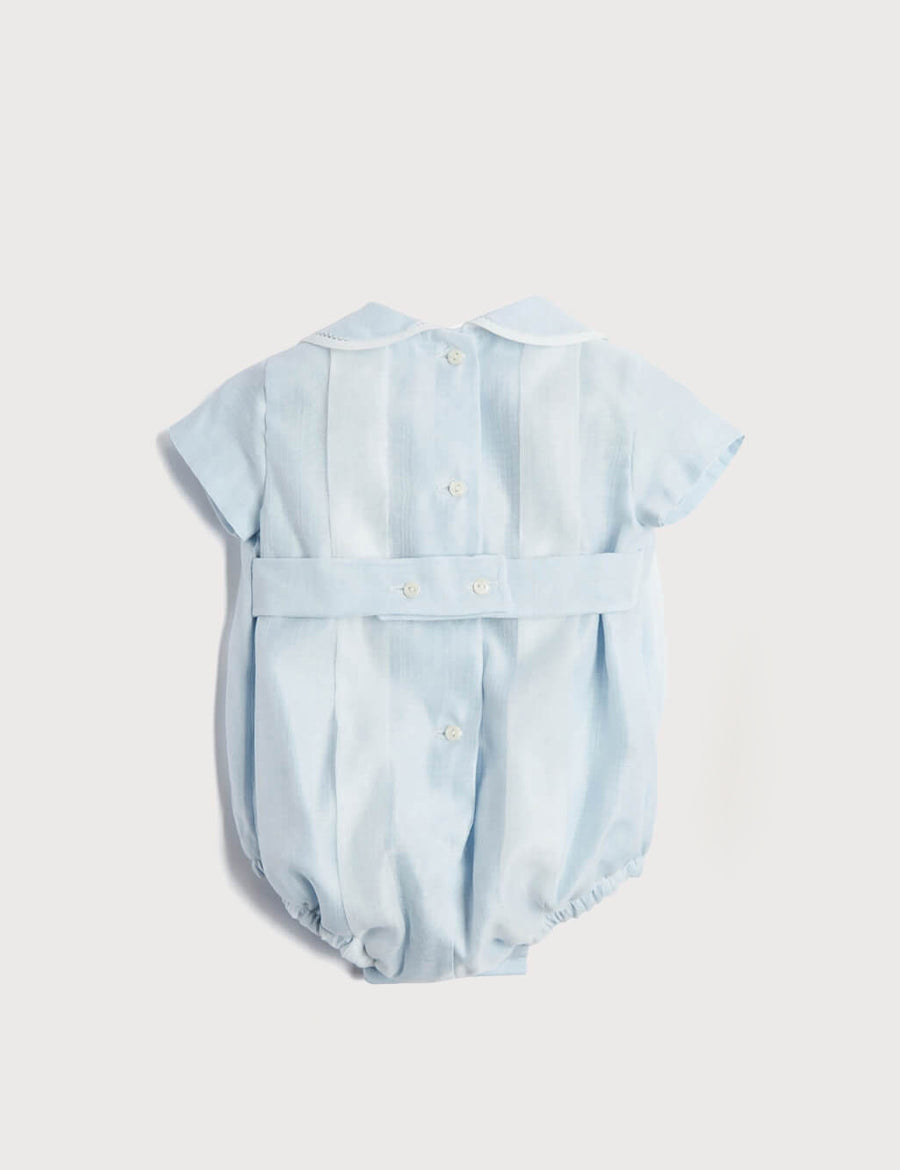 Lace Detail Peter Pan Collar Romper in Pale Blue (3mths-2yrs) Rompers  from Pepa London