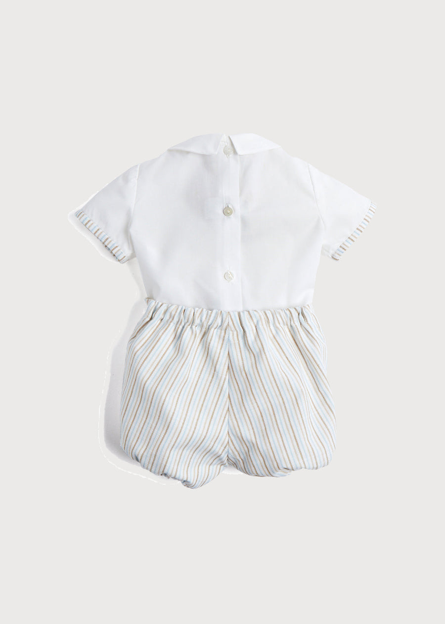 Pleated Shirt Striped Bloomer Set in Beige (6mths-3yrs) Sets  from Pepa London