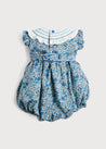 Botanical Print Hand Smocked Romper in French Blue (3-18mths) Rompers  from Pepa London