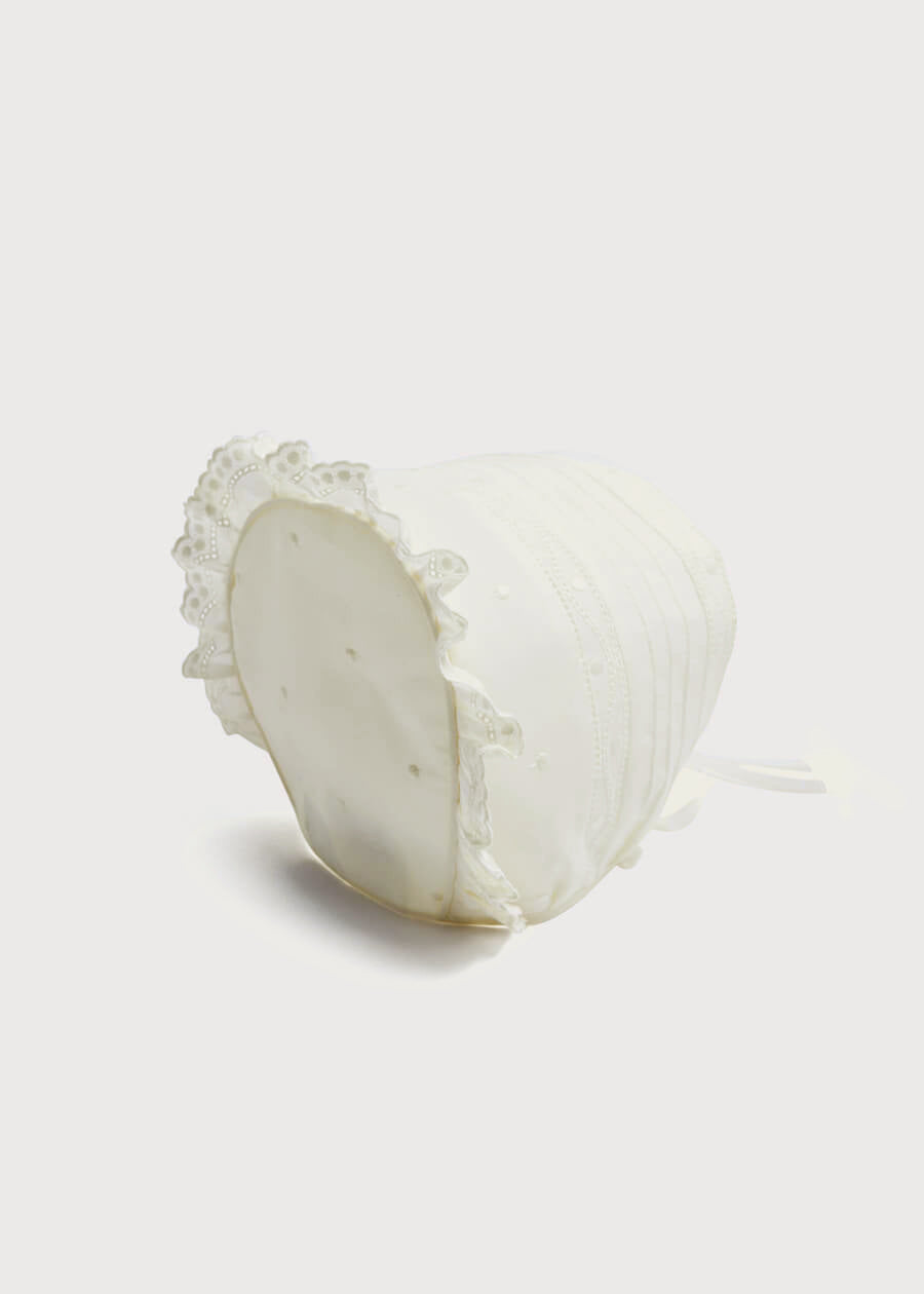 Lace Trim Satin Bow Bonnet in Ivory (3mths-2yrs) Toys  from Pepa London