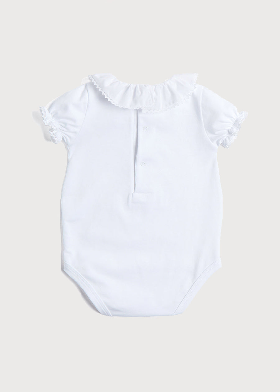 Piculina Trim Cotton Bodysuit in White (1mths-3yrs) Tops & Bodysuits from Pepa London