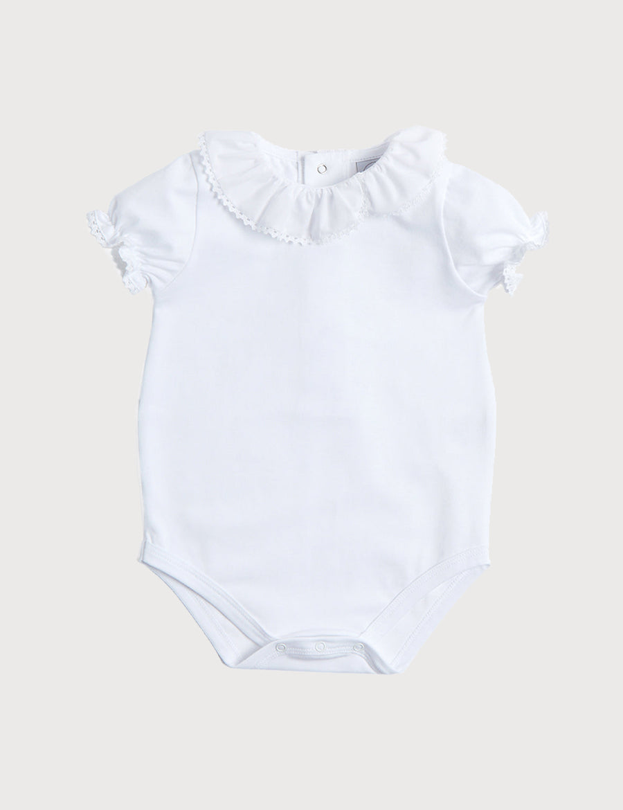 Piculina Trim Cotton Bodysuit in White (1mths-3yrs) Tops & Bodysuits from Pepa London