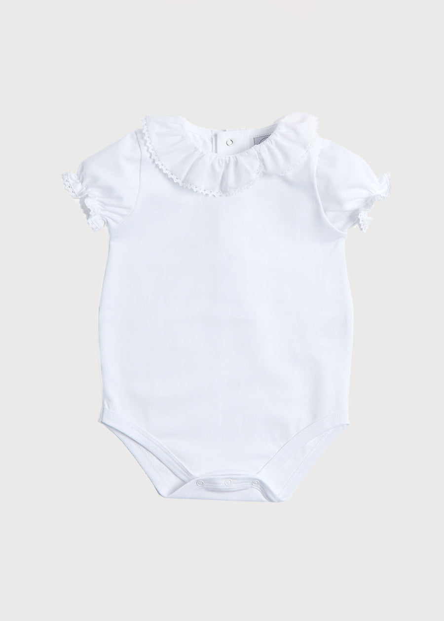 Piculina Trim Cotton Bodysuit in White (1mths-3yrs) Tops & Bodysuits from Pepa London