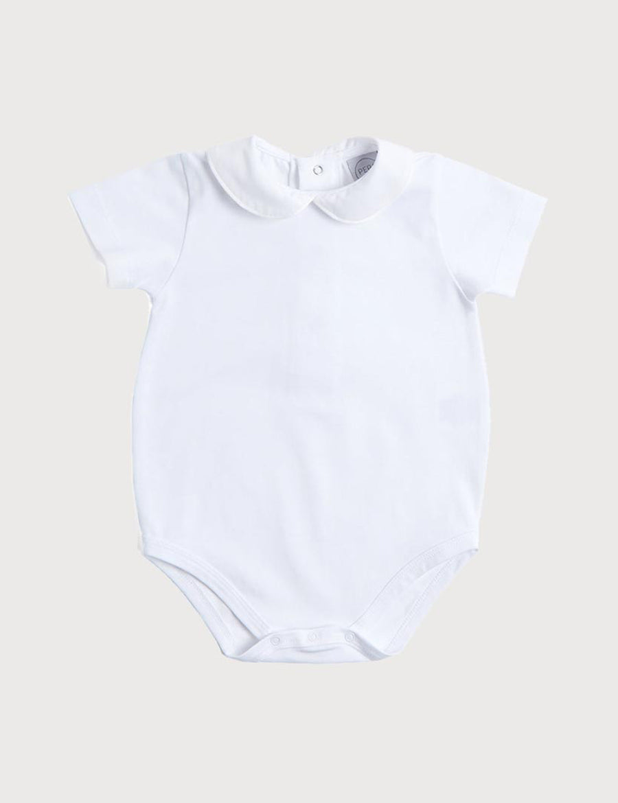 Peter Pan Collar Bodysuit in White (0mths-3yrs) Tops & Bodysuits  from Pepa London