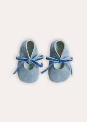 Suede Velvet Ribbon Pram Shoes in Blue (17-21 EU)