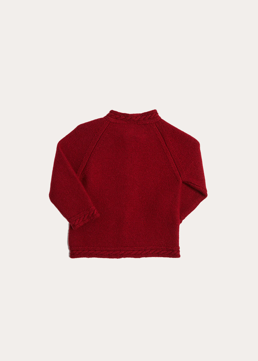 Contrast Trim 3 Button Cardigan in Red (3-18mths) Knitwear from Pepa London