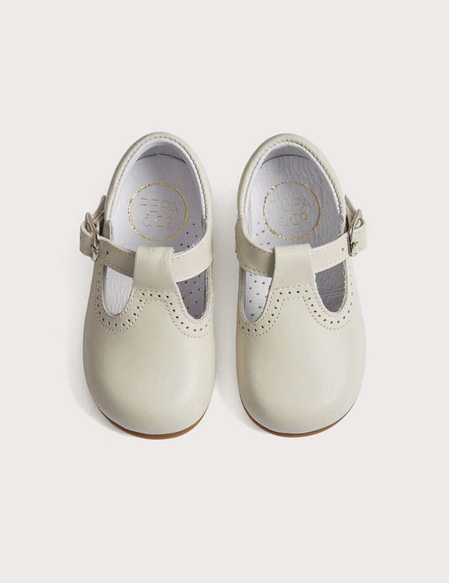 T-Bar Leather Baby Shoes in Ivory (20-24EU) Shoes  from Pepa London