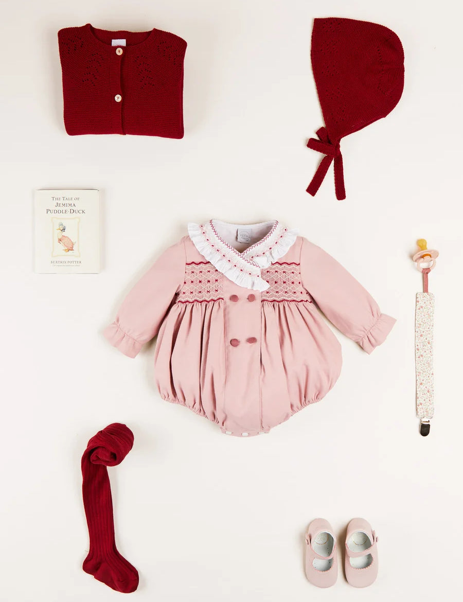 The Pink Hand Smocked Romper Baby Girl Look Look  from Pepa London