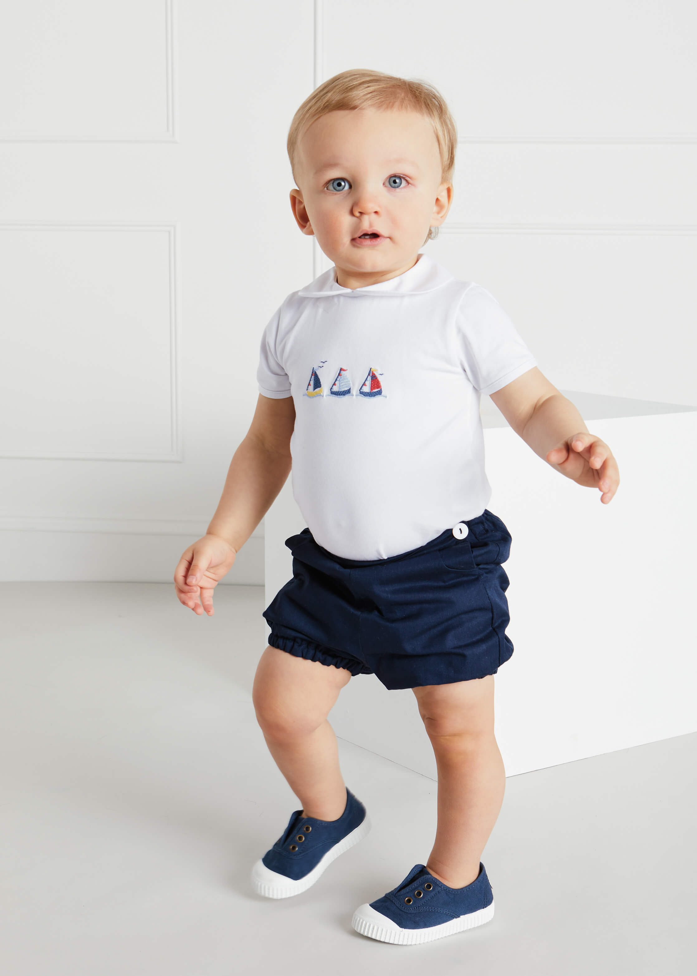 Faux Lace Hole Canvas Plimsolls in Navy (19-34EU) Shoes  from Pepa London
