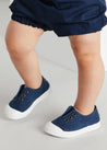 Faux Lace Hole Canvas Plimsolls in Navy (19-34EU) Shoes  from Pepa London