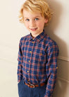 Eaton Check Polo Collar Long Sleeve Shirt in Navy (3-10yrs) Shirts  from Pepa London