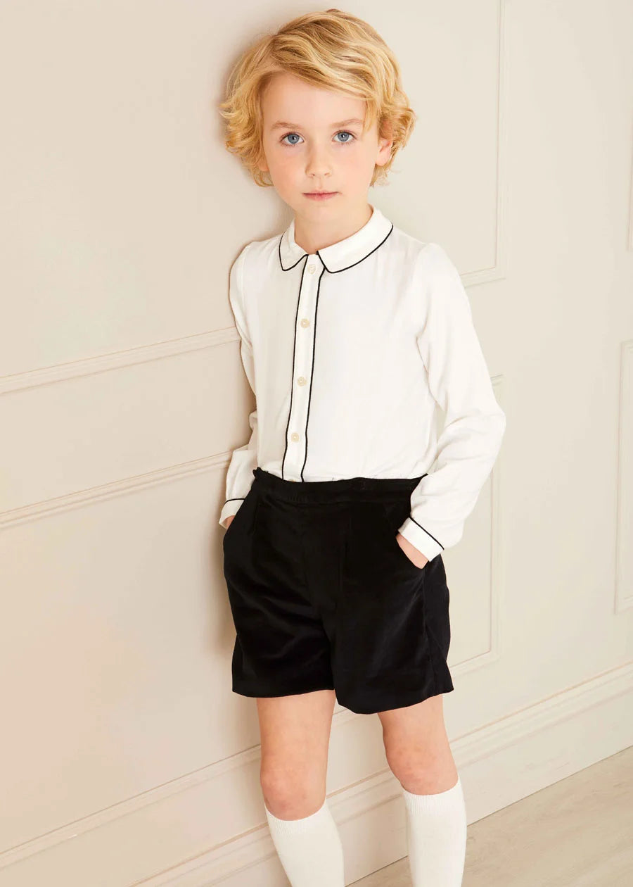 Velvet Contrast Trim Peter Pan Collar Two Piece Set in Black (18mths-5yrs) Two Piece Set  from Pepa London