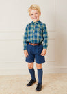 Checked Polo Collar Long Sleeve Shirt In Blue (4-10yrs) SHIRTS  from Pepa London