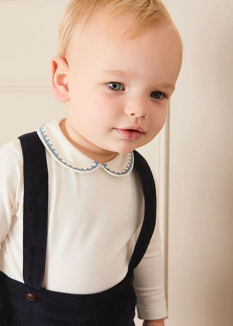 Peter Pan Collar Embroidered Long Sleeve Bodysuit in Blue (6mths-3yrs) Tops & Bodysuits from Pepa London