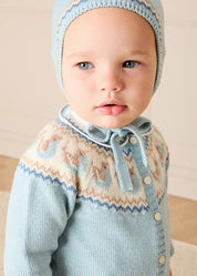 Birdie Fair Isle Knitted Bonnet in Blue (S-L) Knitted Accessories from Pepa London