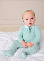 Diamond Openwork Three Piece Knitted Set in Sage Green (1-9mths) Knitwear from Pepa London