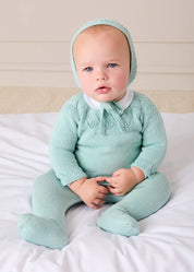 Diamond Openwork Three Piece Knitted Set in Sage Green (1-9mths) Knitwear from Pepa London