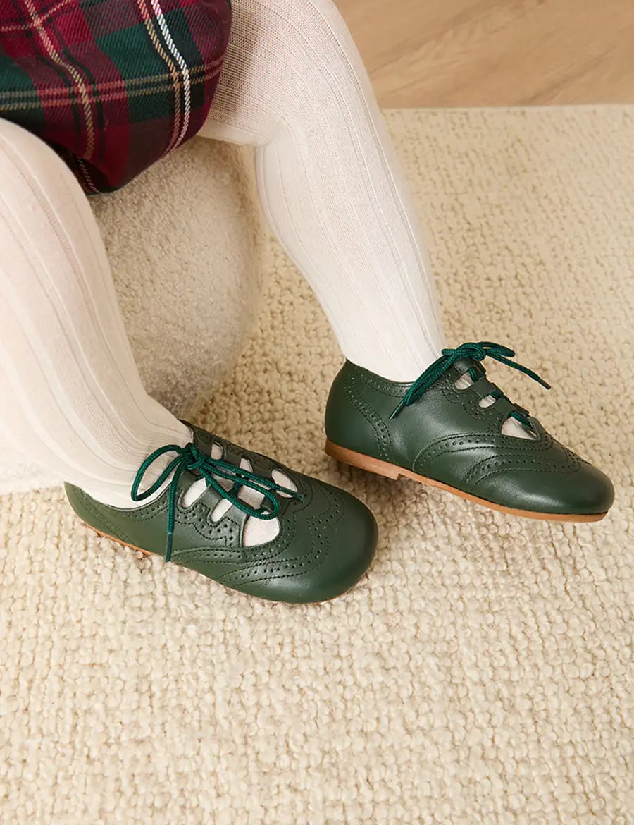 Leather Brogue Detail Lace Up Shoes in British Racing Green (20-26EU) Shoes from Pepa London
