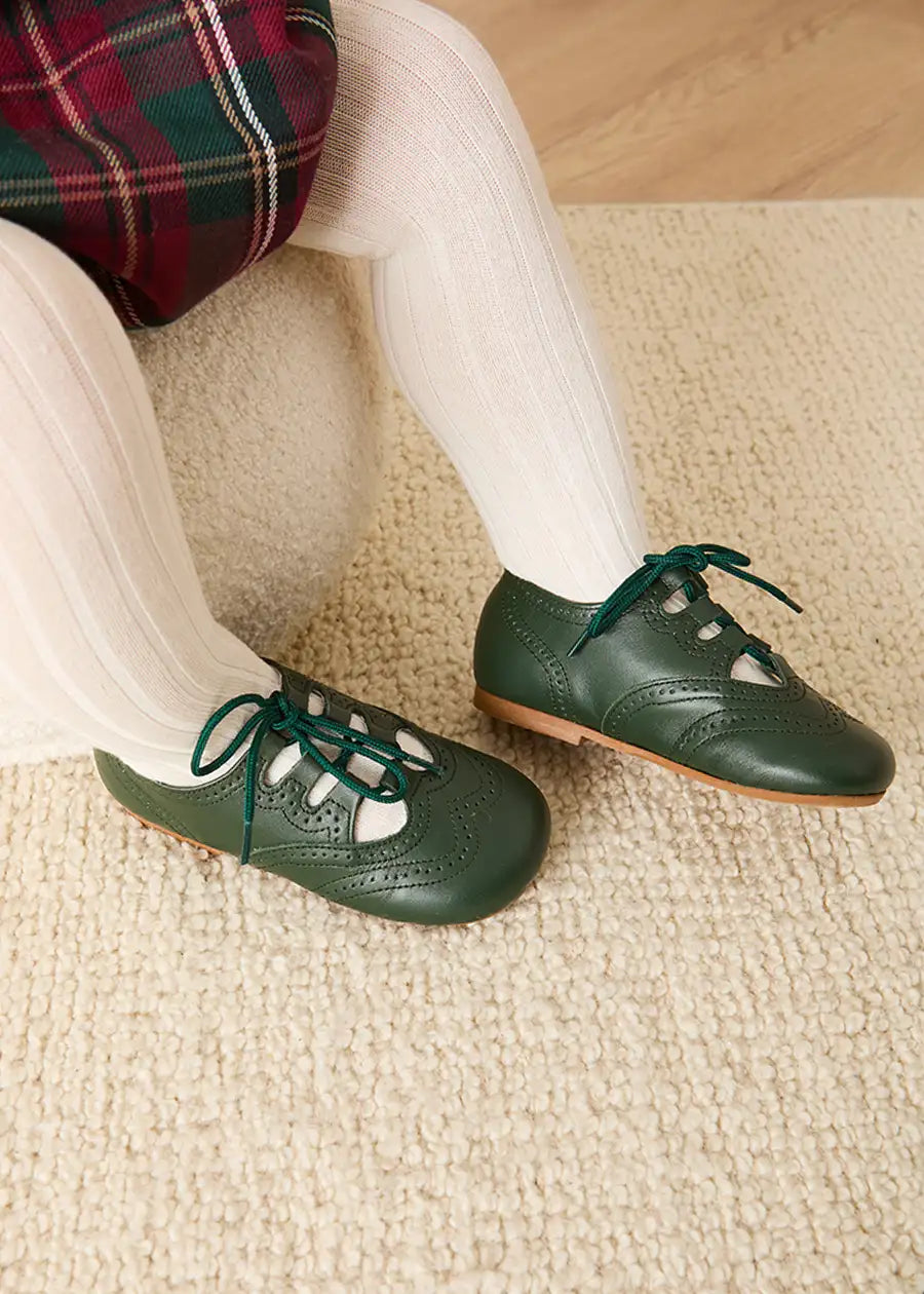 Leather Brogue Detail Lace Up Shoes in British Racing Green (20-26EU) Shoes from Pepa London