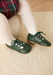 Leather Brogue Detail Lace Up Shoes in British Racing Green (20-26EU) Shoes from Pepa London