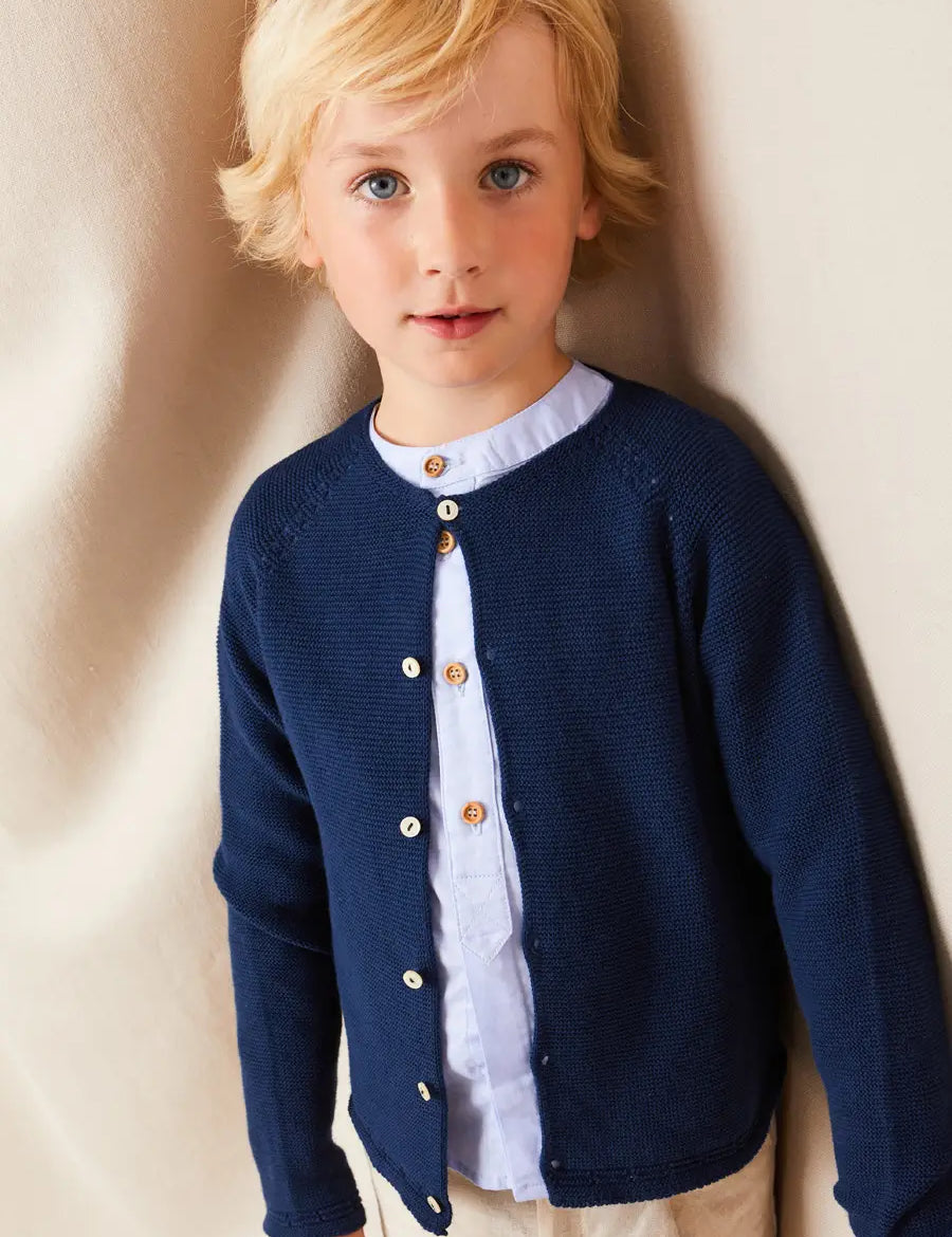 Plain Mao Collar Long Sleeve Shirt in Blue (4-10yrs) SHIRTS from Pepa London
