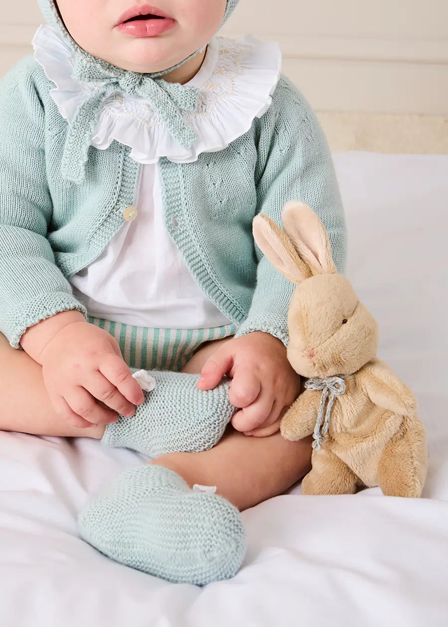 Openwork Detail Baby Cardigan in Sage Green (1-9mths) Knitwear from Pepa London