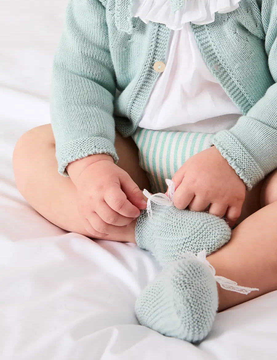 Wimbledon Stripe Button Detail Bloomers in Green (1mth-3yrs) BLOOMERS from Pepa London