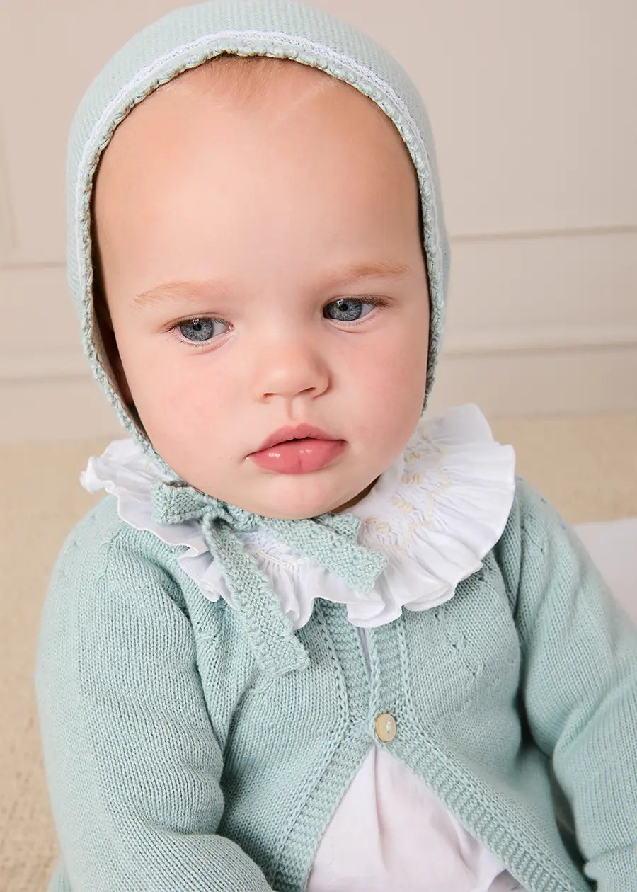 Lace Detail Bonnet in Sage Green (0-9mths) Bonnets from Pepa London