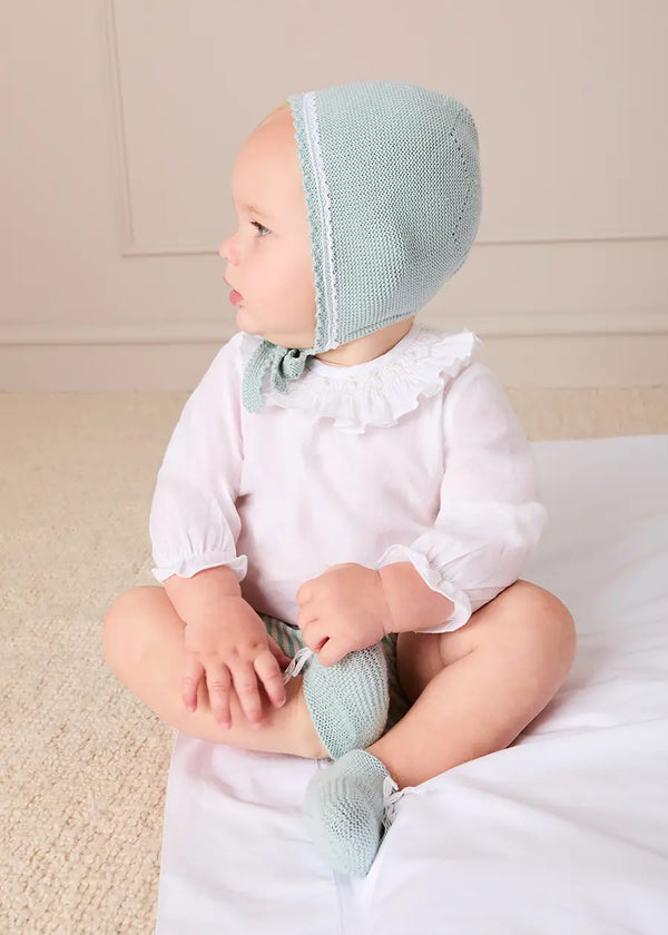 Lace Detail Bonnet in Sage Green (0-9mths) BONNETS from Pepa London