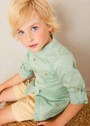 Plain Mao Collar Long Sleeve Shirt in Green (12mths-10yrs) SHIRTS from Pepa London