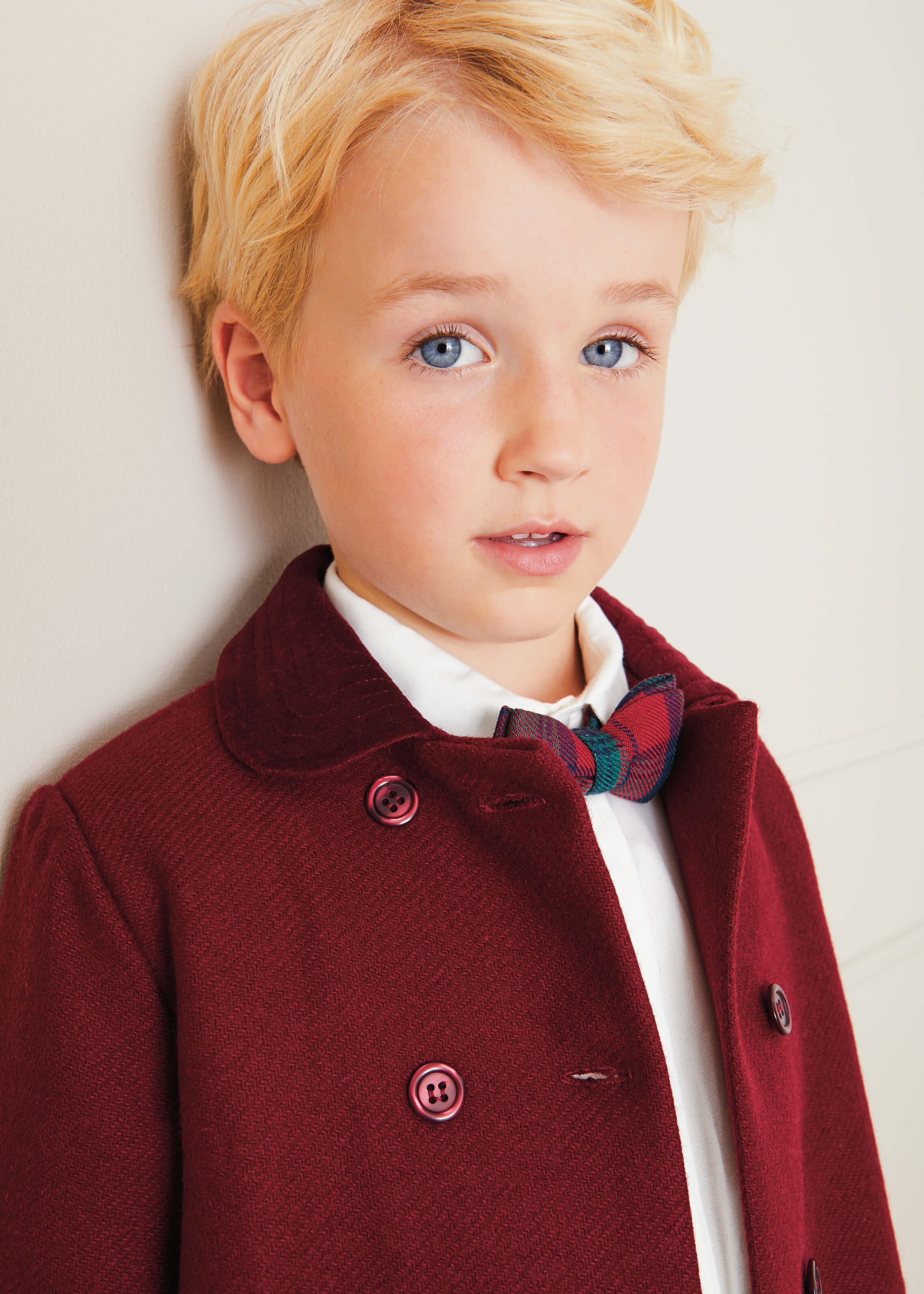 Traditional Double Breasted Coat in Burgundy (12mths-10yrs) Coats  from Pepa London