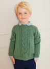 Cable Detail Crew Neck Jumper In Green (4-10yrs) KNITWEAR  from Pepa London