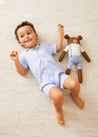 Gingham Contrast Piping Short Sleeve All-In-One in Blue (12mths-2yrs) Nightwear  from Pepa London