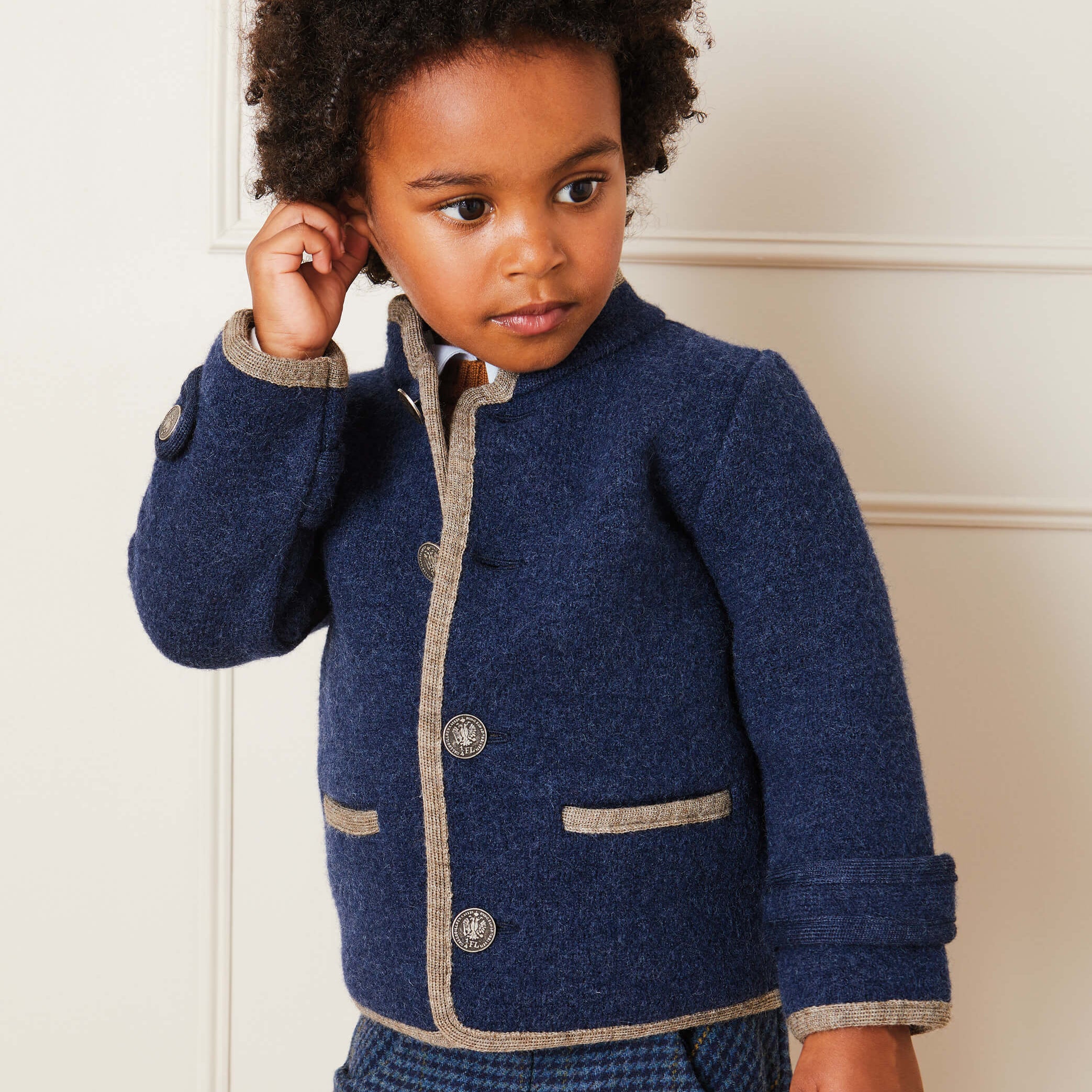 Austrian Single Breasted Contrast Trim Jacket in Blue (18mths-10yrs) Coats from Pepa London